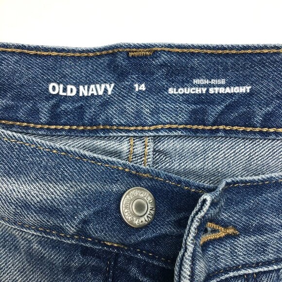 Old Navy Women's Jeans Slouchy Straight Leg High Rise Distressed Button Fly 14 - Picture 3 of 9